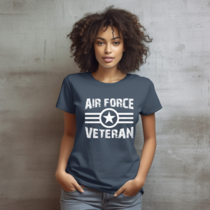 Navy blue t-shirt with a distressed white vertical American flag, 1776 inside a star circle, and We The People text in gothic font